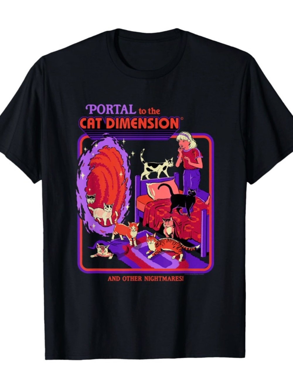 'Portal to the Cat Dimension' Black Graphic Tee